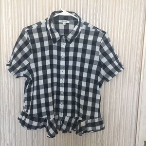 Peplum button down shirt in gingham